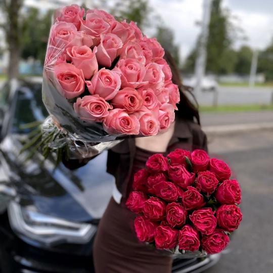Розовые розы 40см