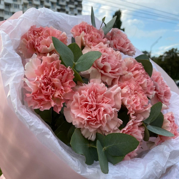 Нежный букет из розовых диантусов